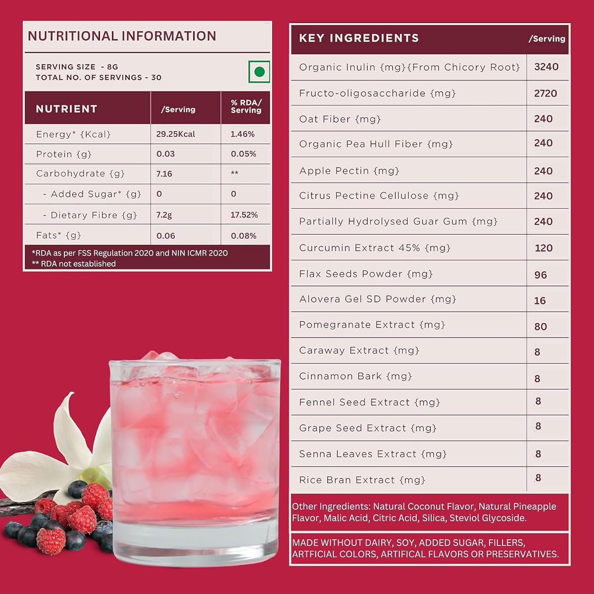 Wellbeing Nutrition Daily Fiber Powder - Organic Prebiotic Fiber - Vanilla Berry & Pina Colada - 7g Per Serving - Image 6