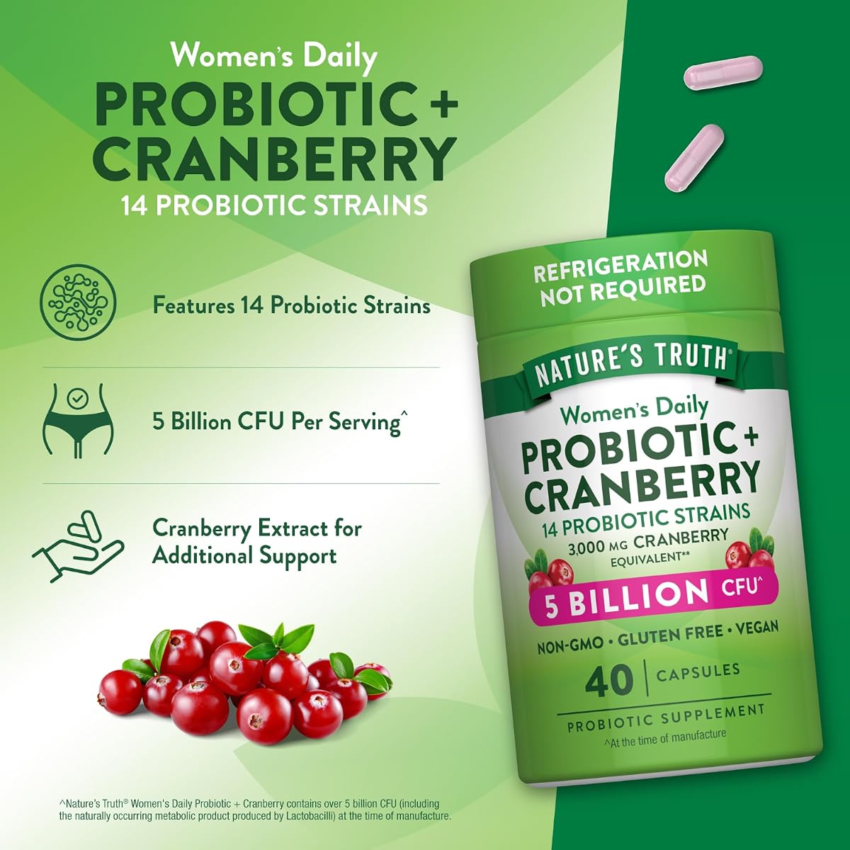 Nature's Truth Women's Probiotics with Cranberry - 40 Vegetarian Capsules, 5 Billion CFUs - Image 5