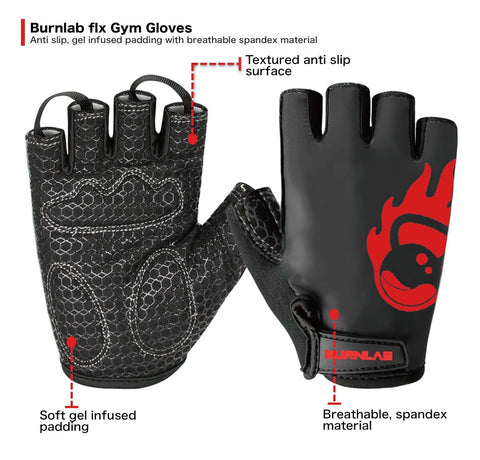 Burnlab Flex Gym Gloves for Men and Women - Ideal for Weightlifting, Cycling, Crossfit, Offers Good Grip and Soft Padding (Black & Red XL)