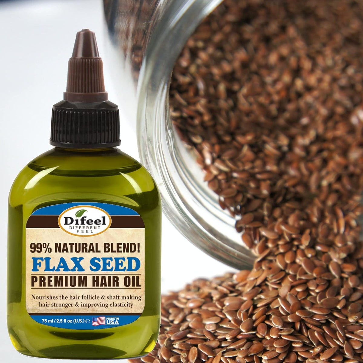 Difeel 99% Natural Blend Flax Seed Hair Oil - 75ml - Image 4