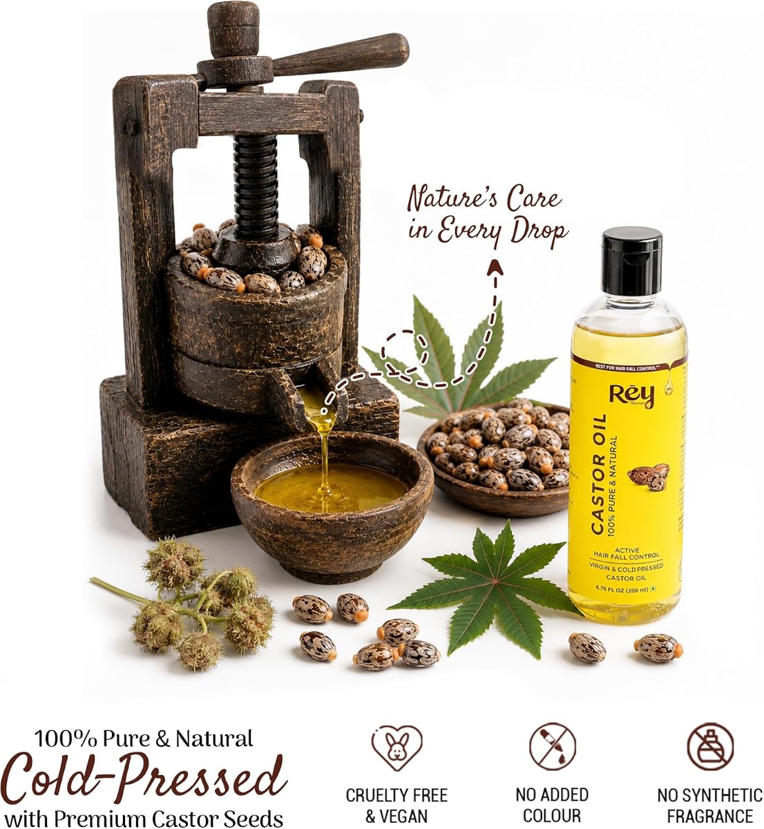 ReyNaturals Cold Pressed Castor Oil for Hair & Skin - 200ml - Image 3