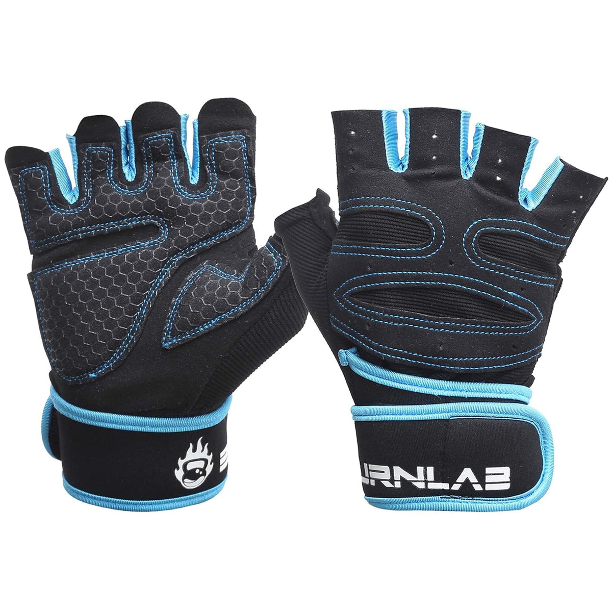 Burnlab Gym Gloves with Wrist Support, Blue, Large - Image 3