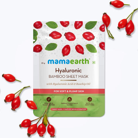 Mamaearth Hyaluronic Bamboo Sheet Mask with Rosehip Oil for Soft and Plump Skin-25g