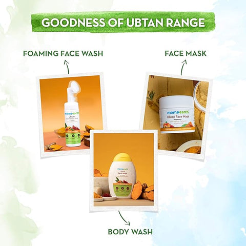 Mamaearth Ubtan Foaming Face Wash with Brush with Turmeric & Saffron for Tan Removal – 150ml