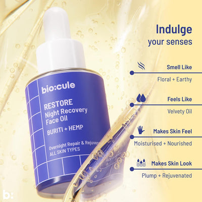 Biocule Restore Night Recovery Face Oil - Buriti + Hemp, 15ml - Image 7