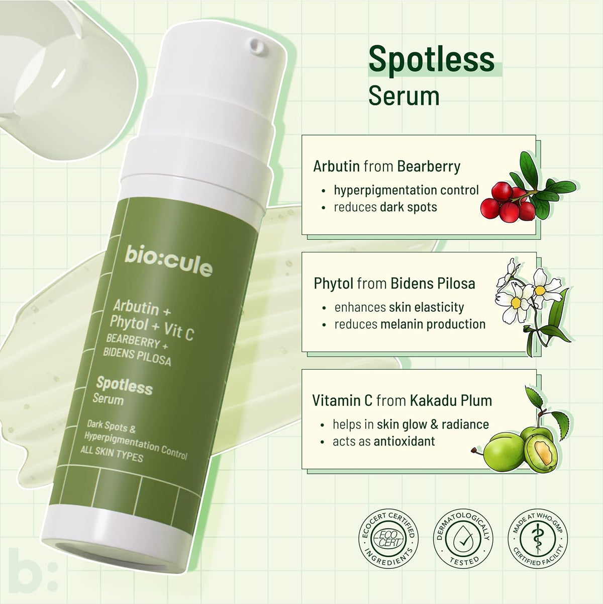Biocule Spotless Serum with Arbutin, Phytol & Vitamin C - 30ml - Image 5