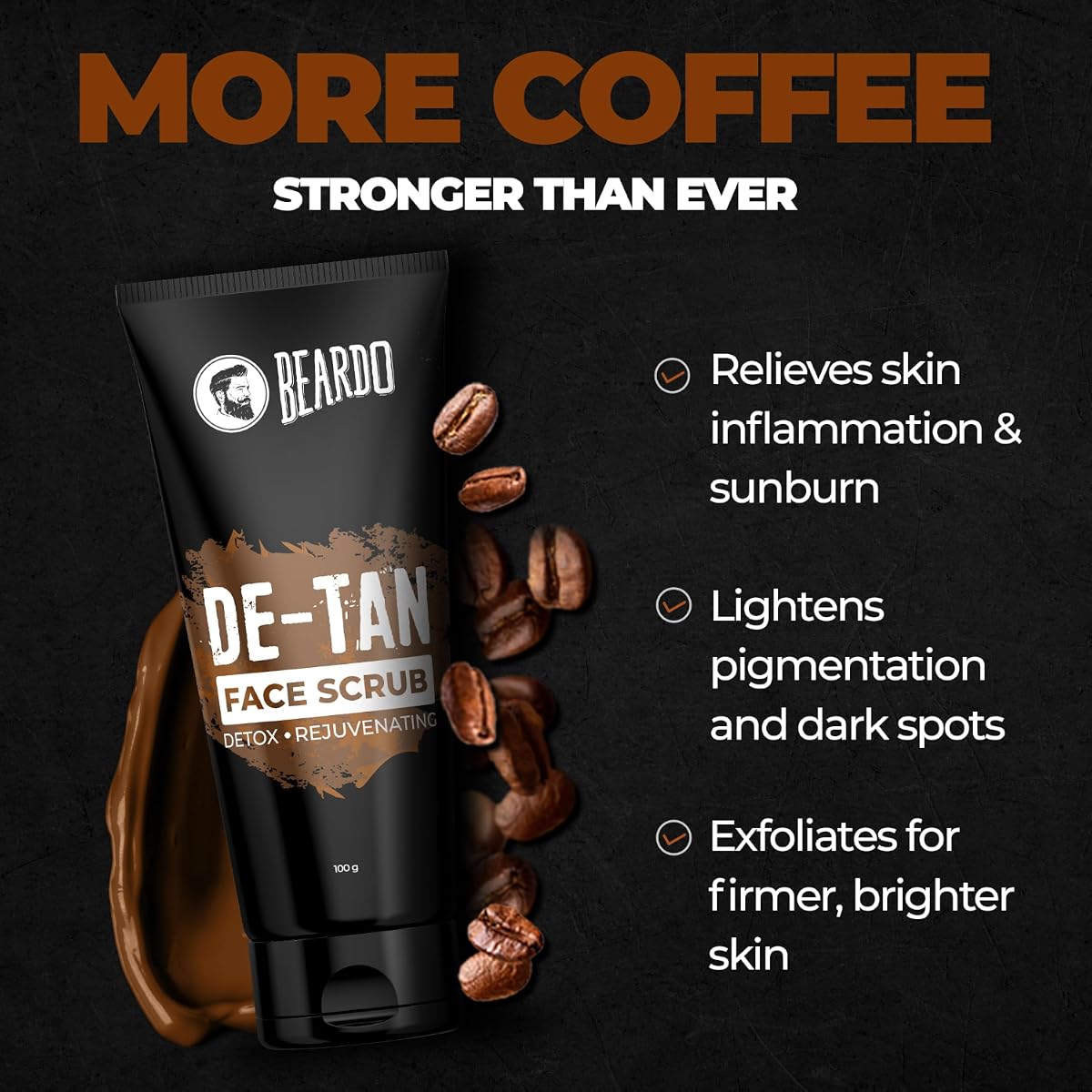Beardo DeTan Face Scrub with Caffeine - Exfoliating Mask, 100g Tube - Image 6