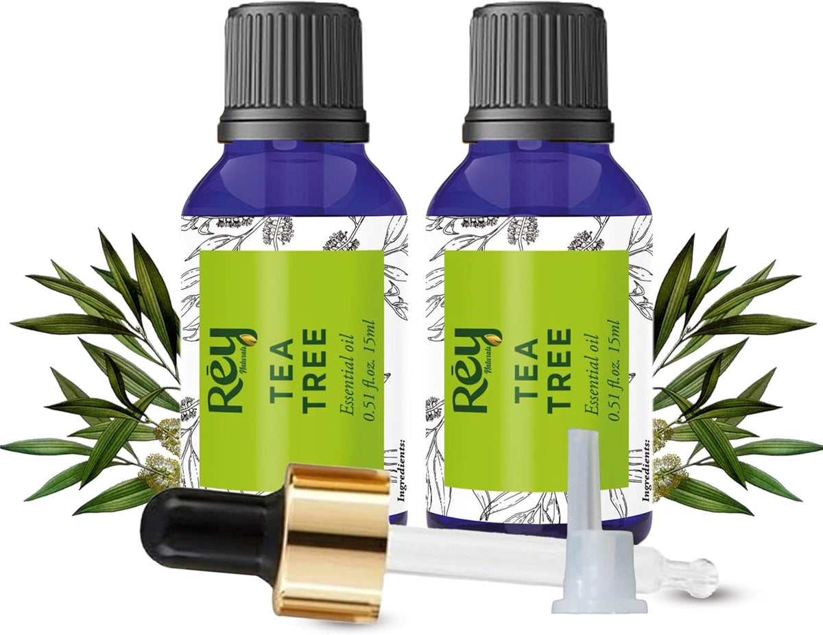 ReyNaturals Tea Tree Essential Oil for Hair, Skin & Face - 15 ml Pack of 2