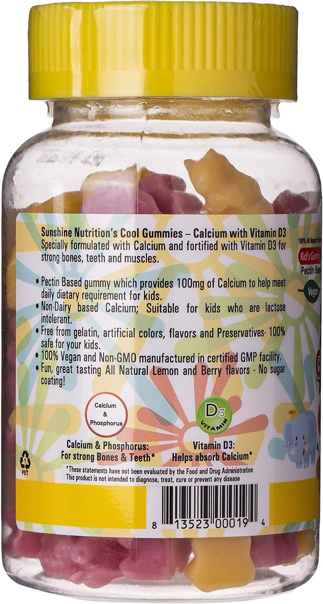 Sunshine Nutrition Cool Gummies - Calcium with D3, Vegan, 60 Gummies - Image 2
