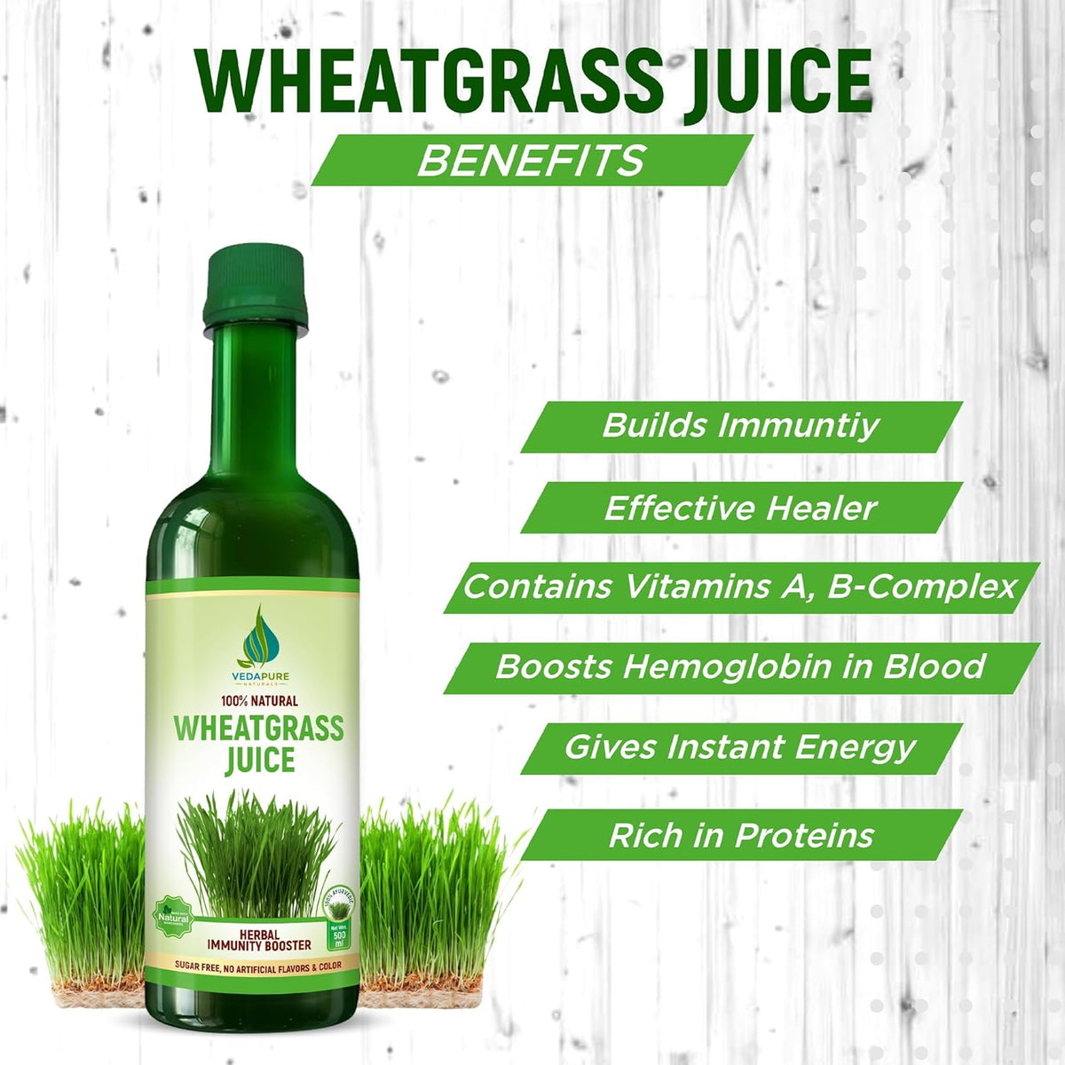 Vedapure Wheat Grass Juice, Herbal & Ayurvedic, 500 ml - Image 4