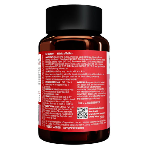 HK Vitals Multivitals للنساء (30 قرصًا) | مع الزنك وفيتامين ج وفيتامين د والمعادن المتعددة ومستخلص الجينسنغ