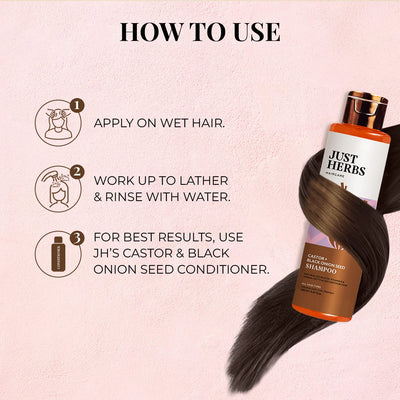 Just Herbs Castor & Black Onion Seed Shampoo - 200ml - Image 3