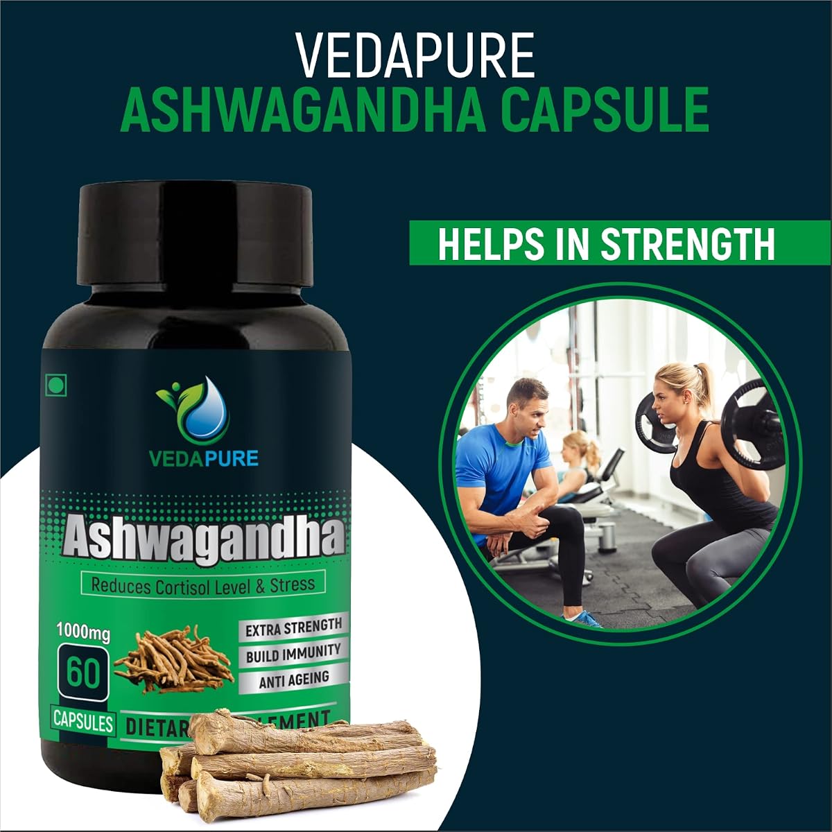 Vedapure Ashwagandha Herbal Capsules - 800 mg, 60 Count - Image 2