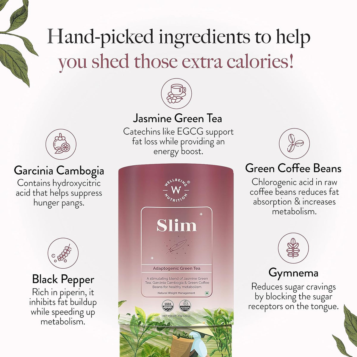 Wellbeing Nutrition Slim Adaptogenic Green Tea - 40g - Image 3