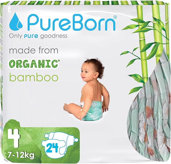 Pureborn Baby Diapers Size 4 - 7-12 Kg, 24 Pack