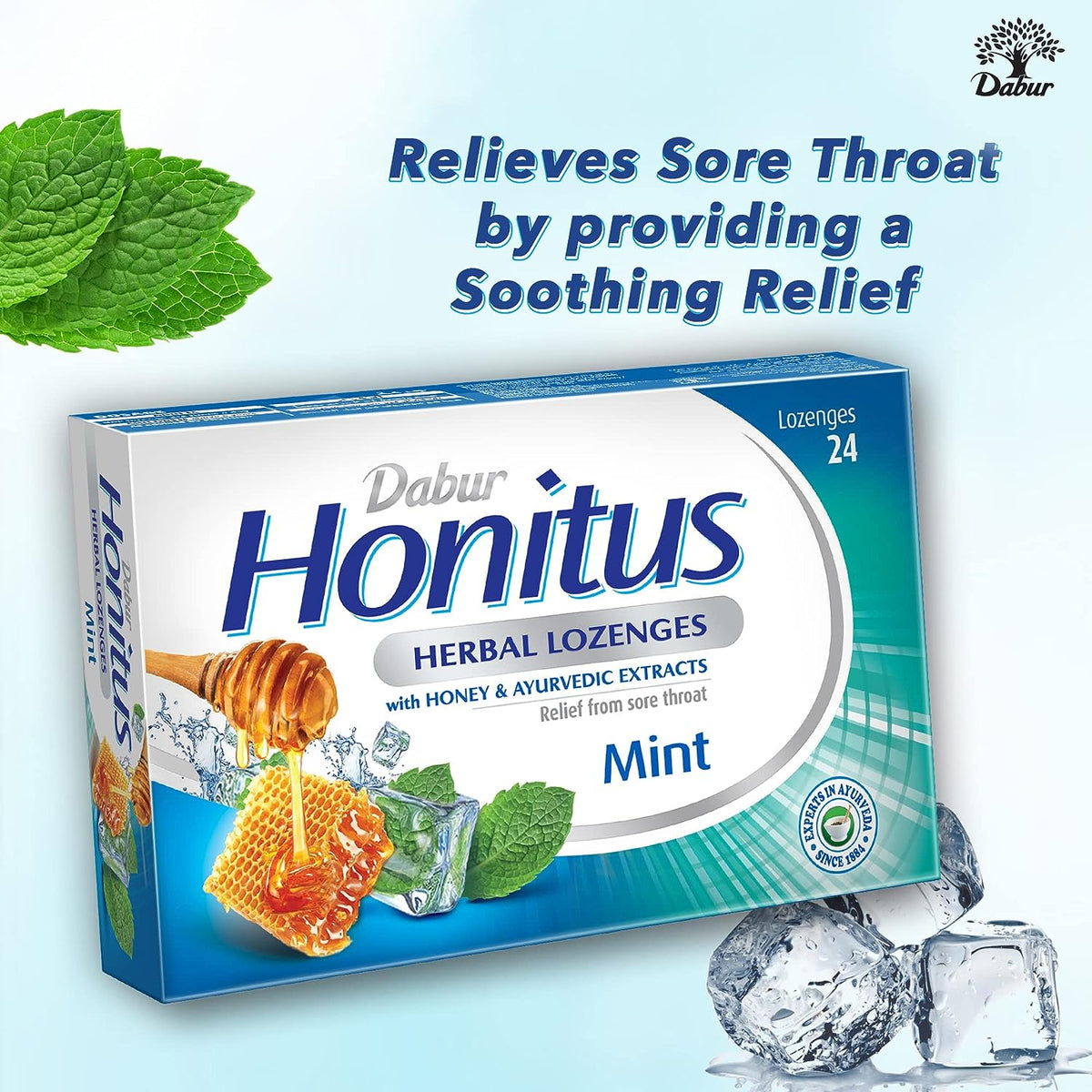 Dabur Honitus Herbal Lozenges Mint - Ayurvedic Relief - 24 Pack - Image 2
