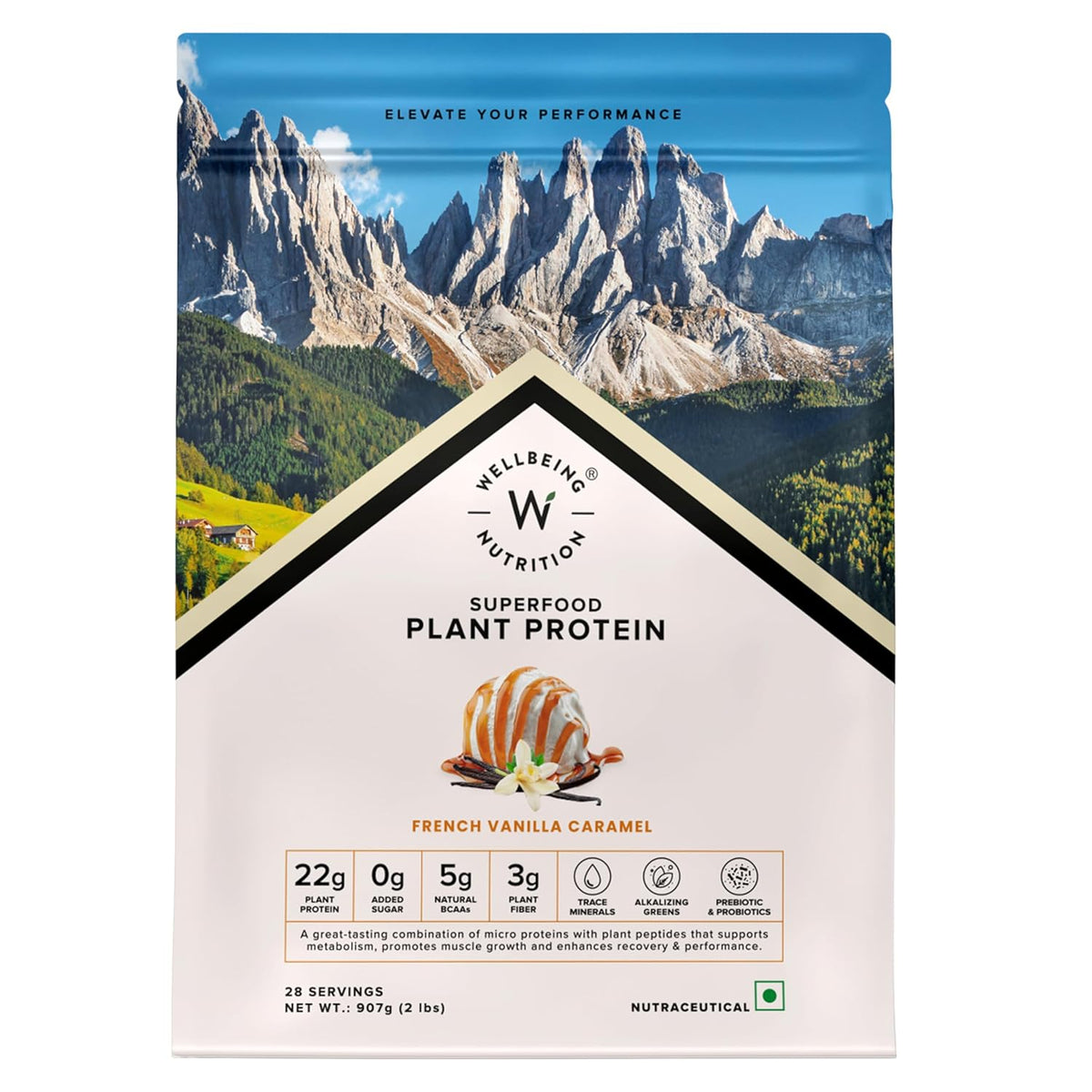 Wellbeing Nutrition Superfood Plant Protein - French Vanilla Caramel, 907g, 28 Servings