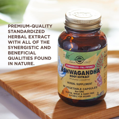 Solgar Standardized Full Potency Ashwagandha Root Extract Vegetable Capsules, 60 Count