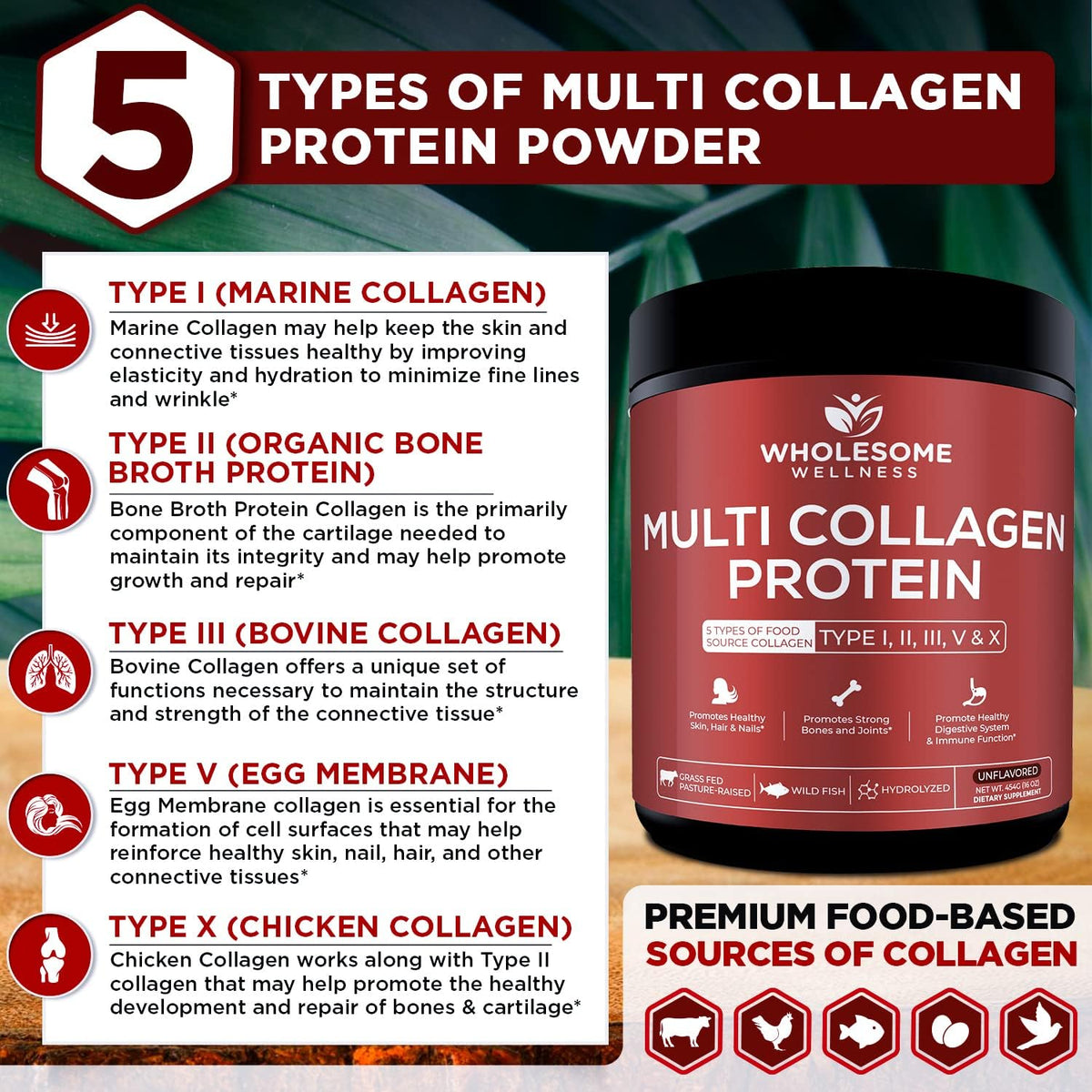 Wholesome Multi Collagen Peptides Protein Powder, Unflavored, 454g - Image 5