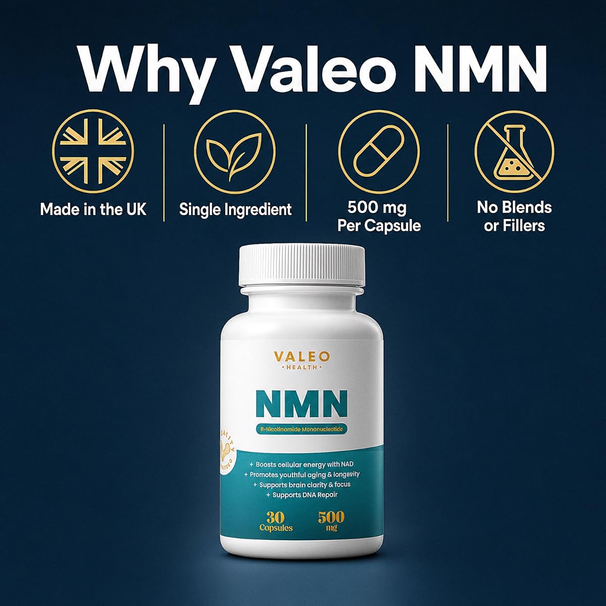 Valeo Nicotinamide Mononucleotide Capsules - 500mg - 30 Count - Image 6