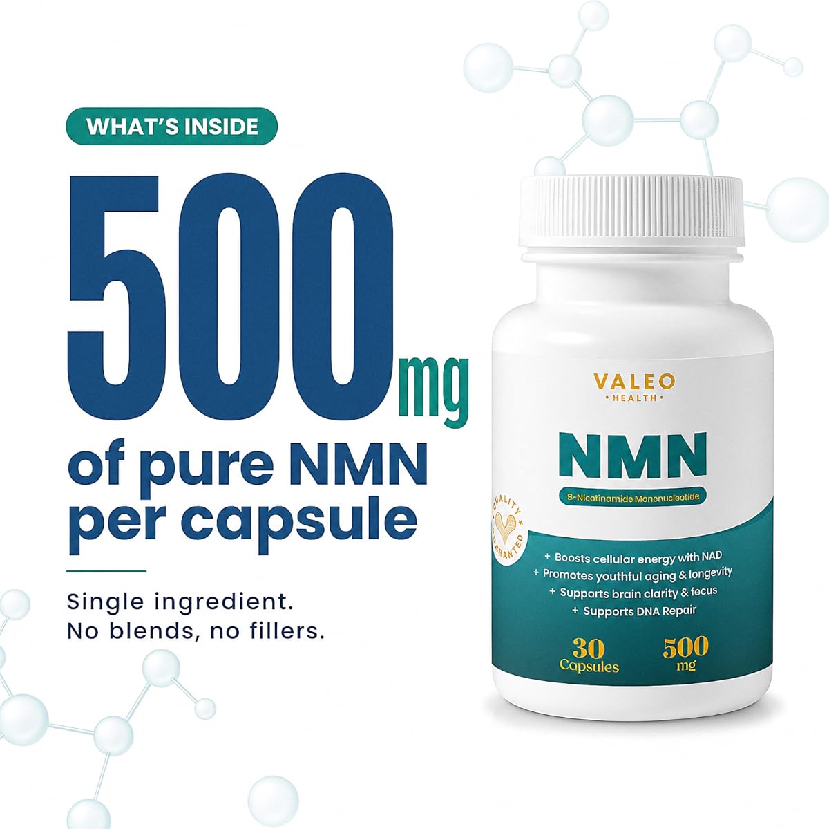 Valeo Nicotinamide Mononucleotide Capsules - 500mg - 30 Count - Image 3