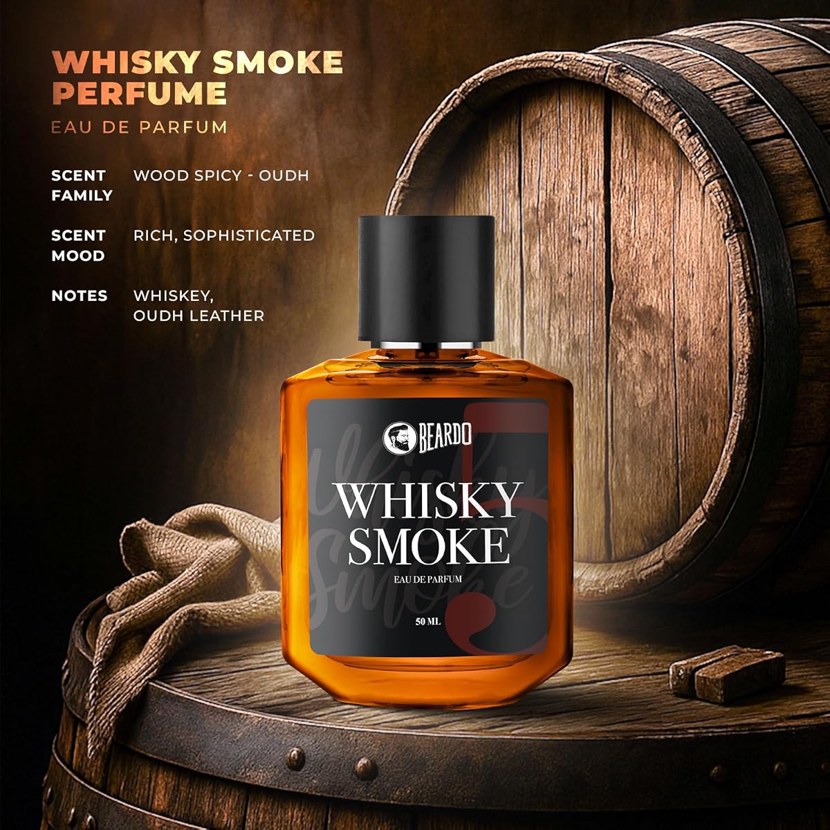 Beardo Whisky Smoke Eau De Parfum - Spicy, Woody-Oudh Scent, 50ml - Image 4