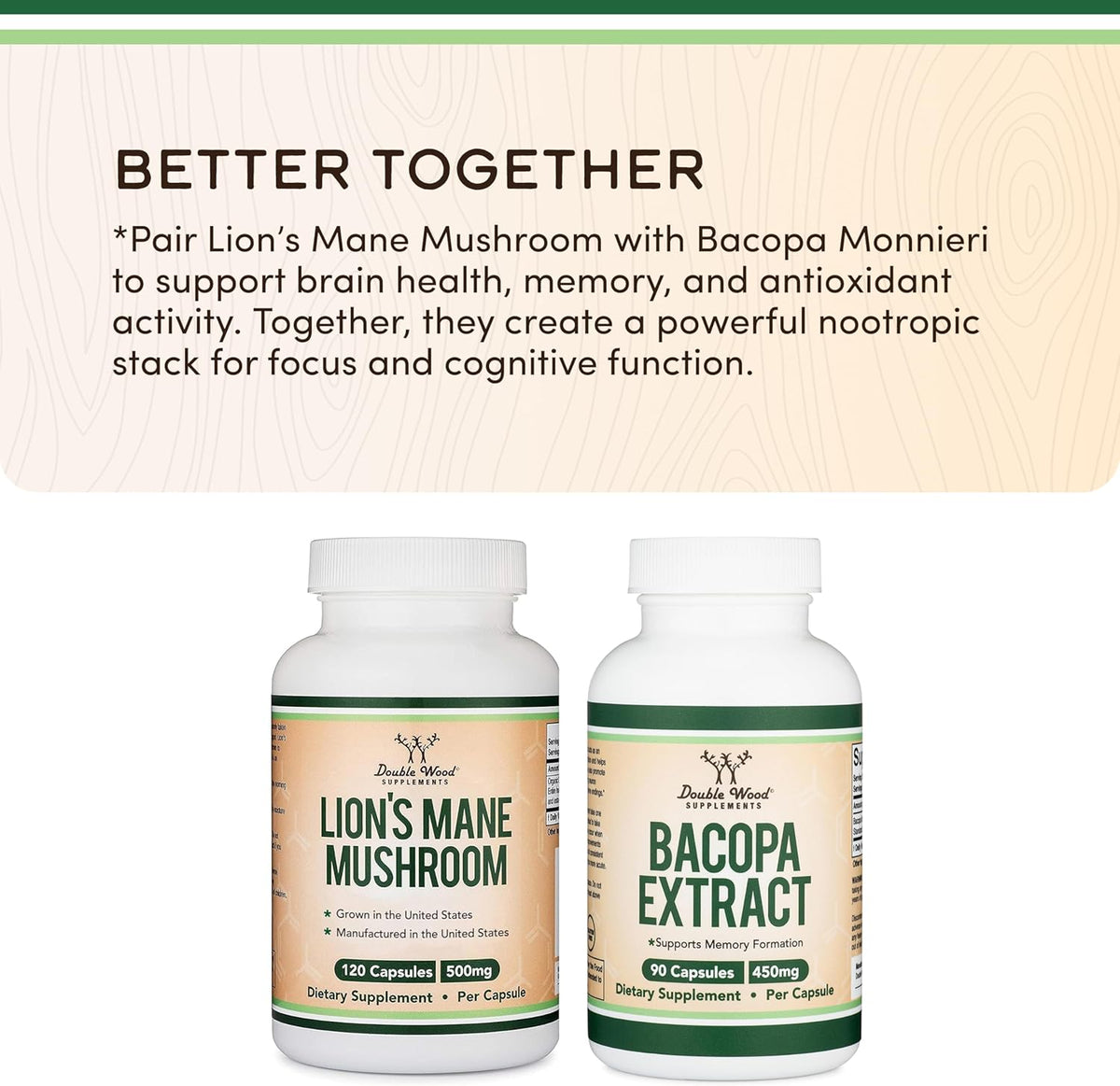 Doublewood Lions Mane Mushroom Supplement - 120 Capsules - Image 6
