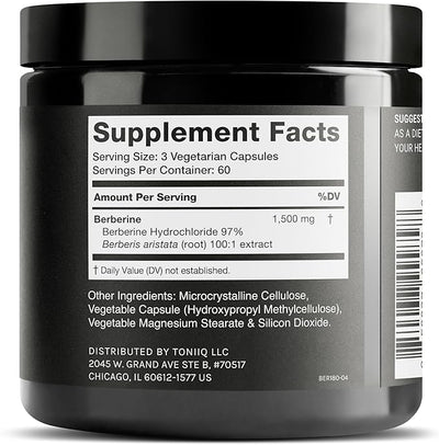 Toniiq Ultra High Strength Berberine HCl 500mg Capsules - 180 Count - Image 6