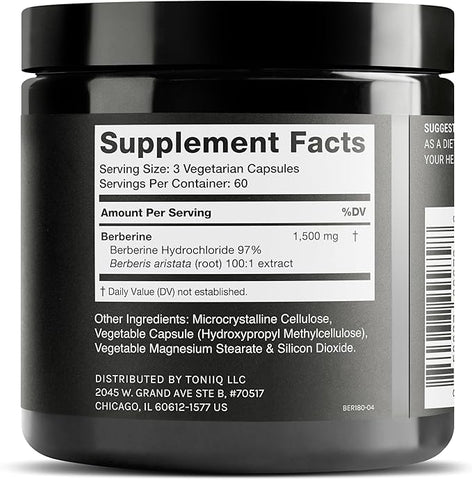 Toniiq Ultra High Strength Berberine Hcl 500Mg From The Himalayas - Berberine Supplement 180 Veggie Capsules