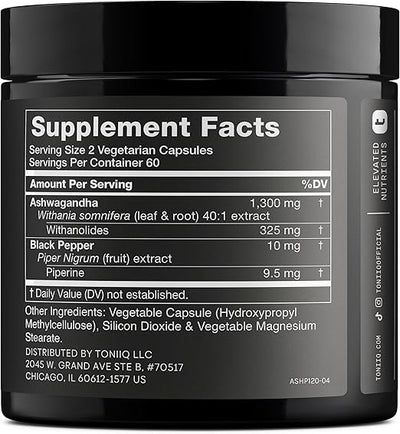 Toniiq Ultra Potency Ashwagandha Extract, 25% Withanolides - 120 Capsules - Image 6