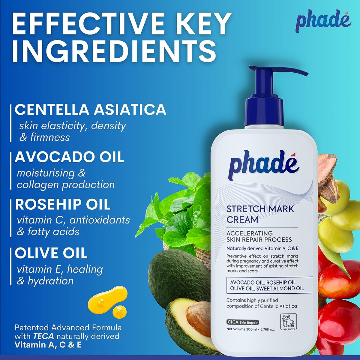 Phade Stretch Mark Cream with Nourishing Formula, 200ml - Image 4