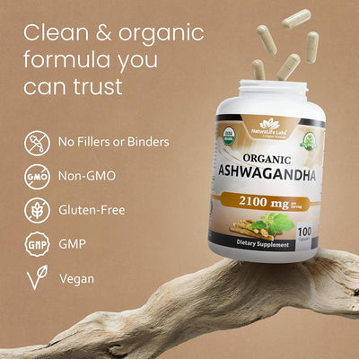 Naturalife Labs Organic Ashwagandha 2100mg - Vegan Capsules, 100 Count - Image 6