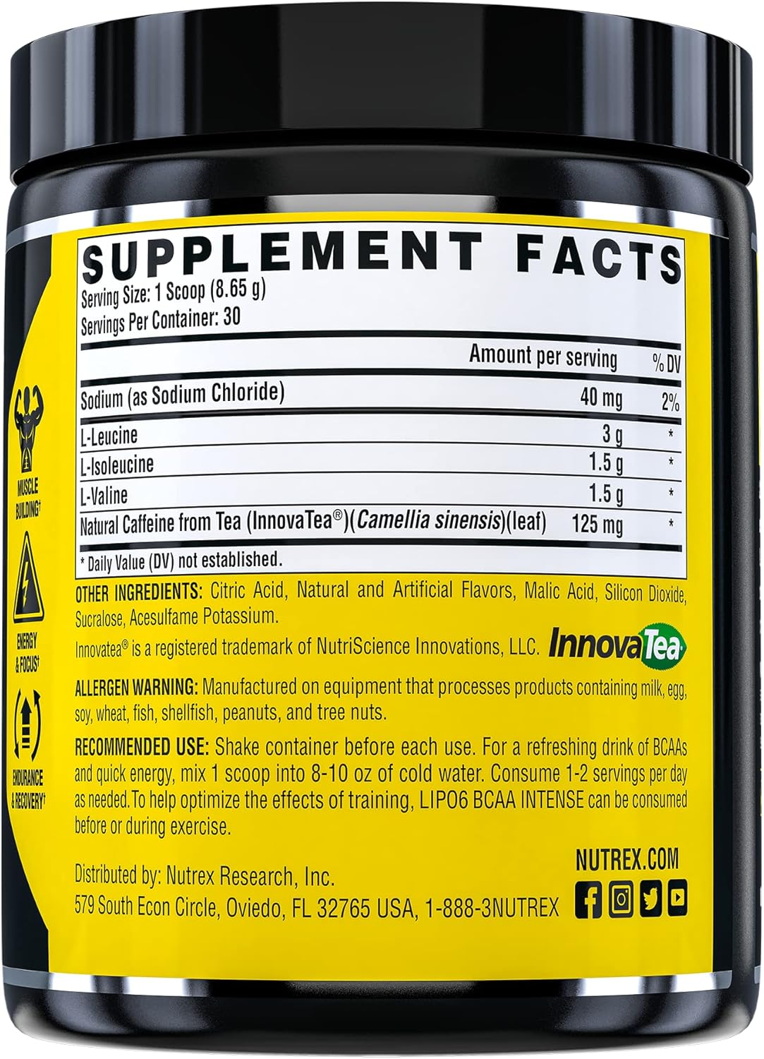 Nutrex Lipo6 BCAA Intense Watermelon, Sports Nutrition Powder, 30 Servings 259g - Image 2