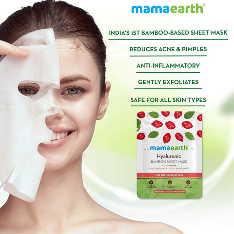 Mamaearth Hyaluronic Bamboo Sheet Mask with Rosehip Oil for Soft and Plump Skin-25g