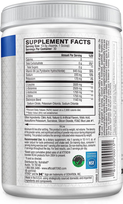 XTEND Original BCAA Powder - Blue Raspberry Ice, 7g BCAAs, 30 Servings - Image 2