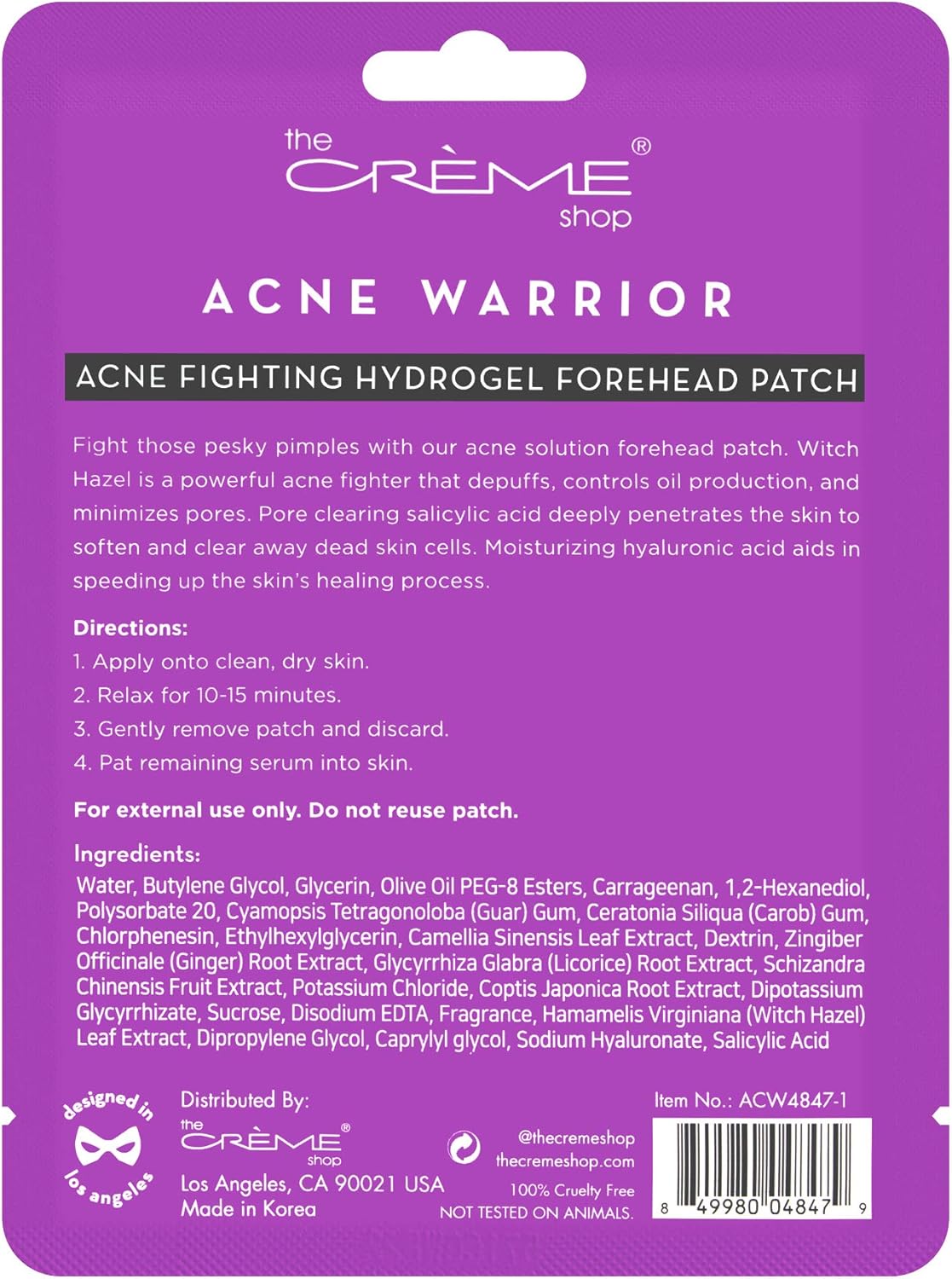 The Creme Shop Acne Treatment Hydrogel Forehead Patch - Hyaluronic & Salicylic Acid with Witch Hazel - Image 2