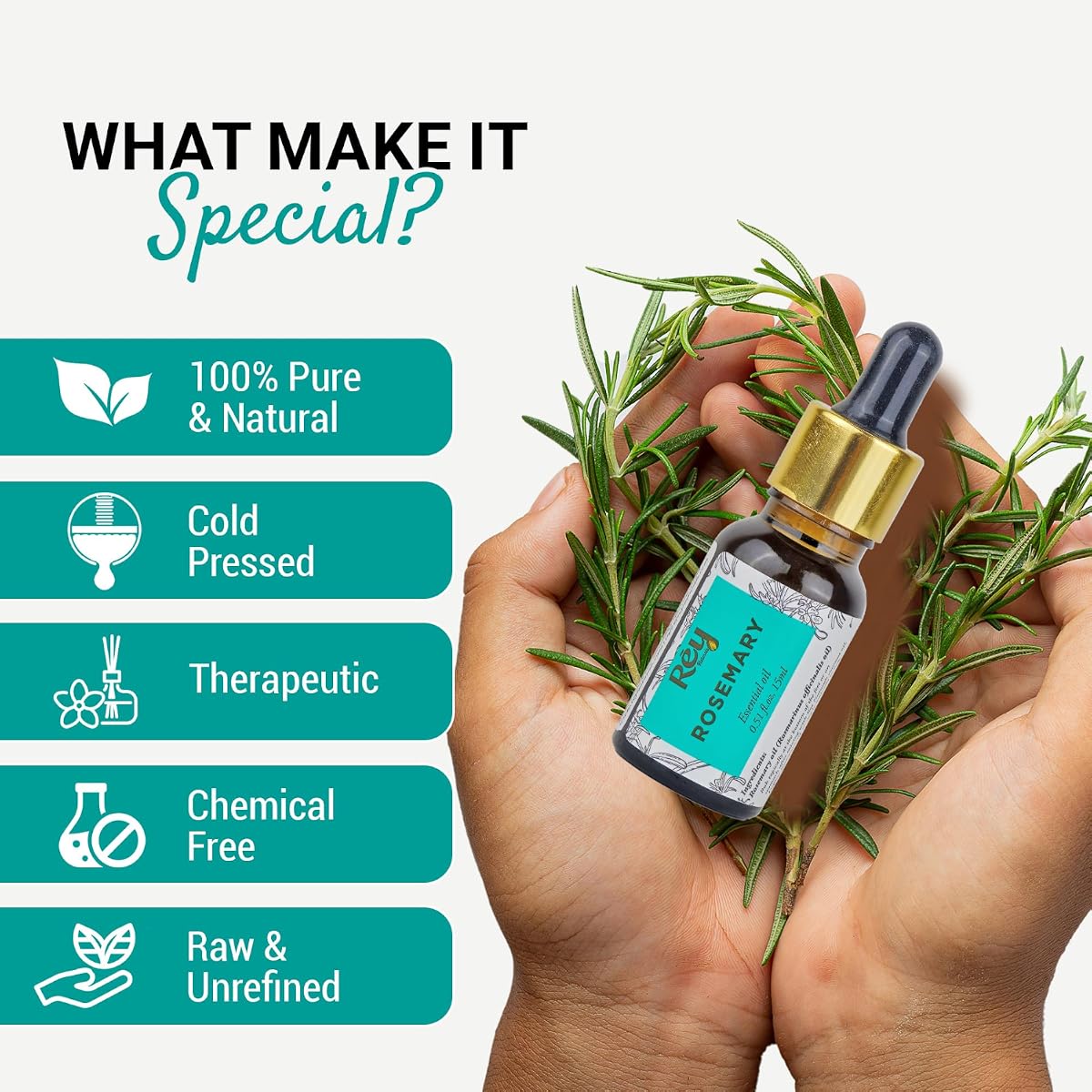 ReyNaturals Rosemary Essential Oil for Hair, Skin & Aroma - 15ml - Image 2