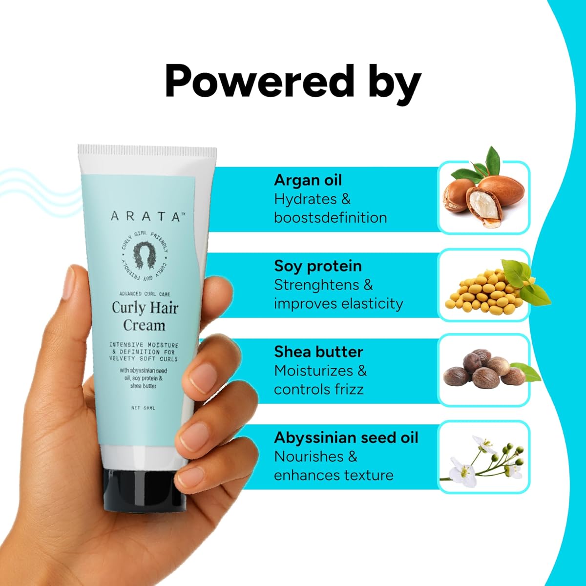 Arata Curl Care Cream with Abyssinian Seed Oil & Shea Butter - 50ml - Image 4
