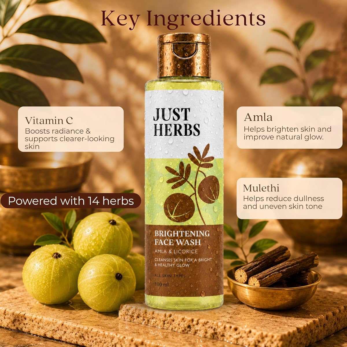 Just Herbs Face Wash with Vitamin C, Amla & Liquorice Root - 100ml - Image 5