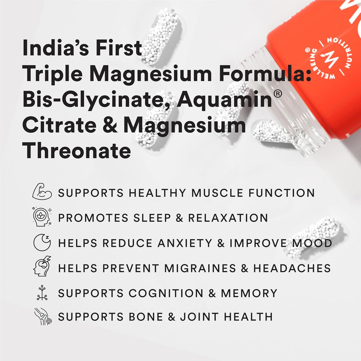 Wellbeing Nutrition Triple Magnesium Complex with Glycinate, Aquamin Citrate & Threonate - 1000mg, 60 Capsules - Image 2