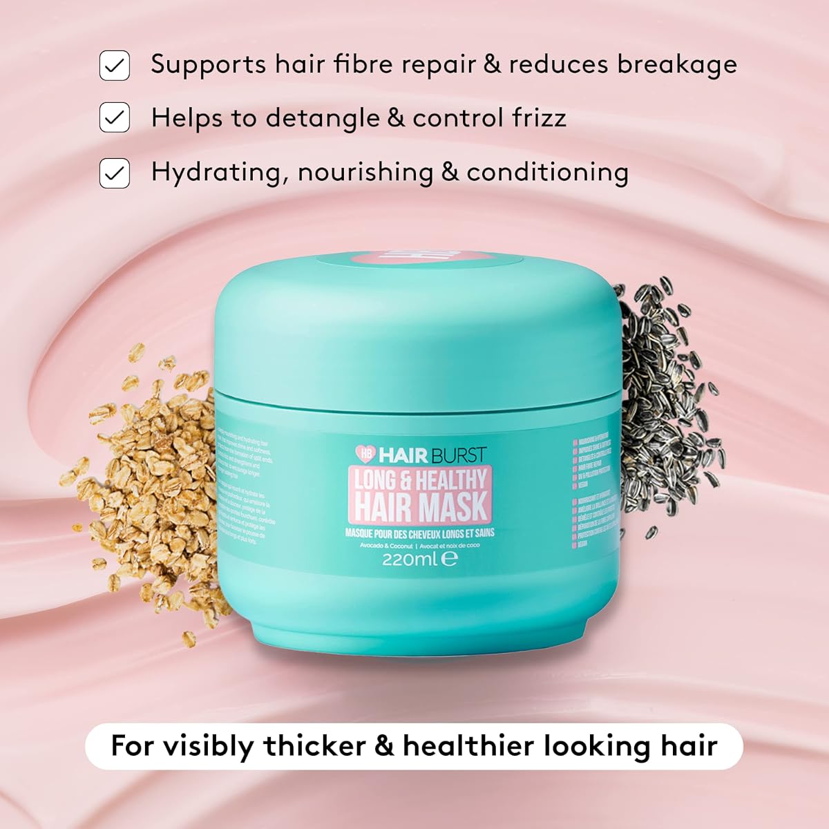 Hairburst Hair Mask with Black Oat & Avocado Oil - 220g - Image 2