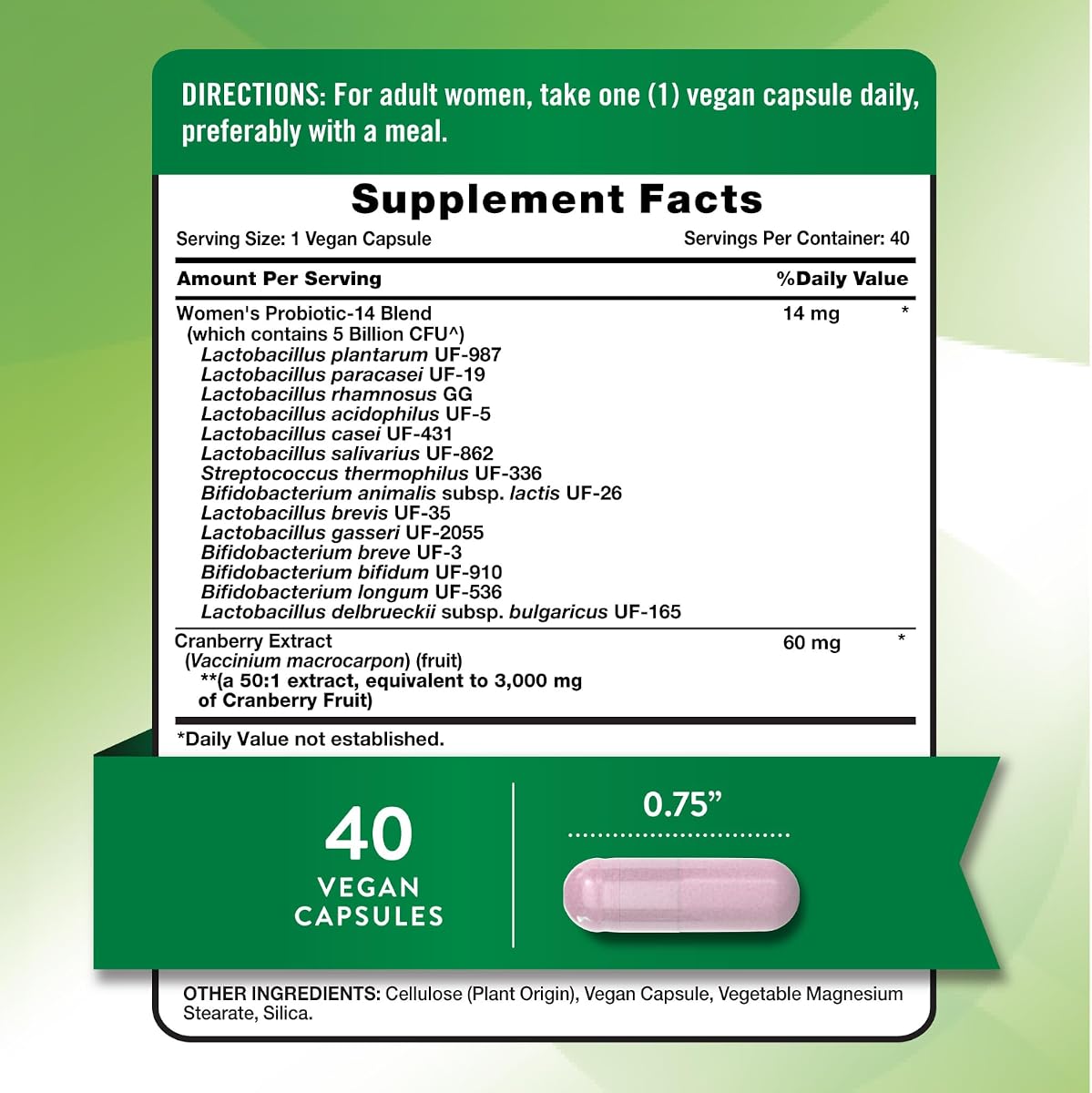 Nature's Truth Women's Probiotics with Cranberry - 40 Vegetarian Capsules, 5 Billion CFUs - Image 2