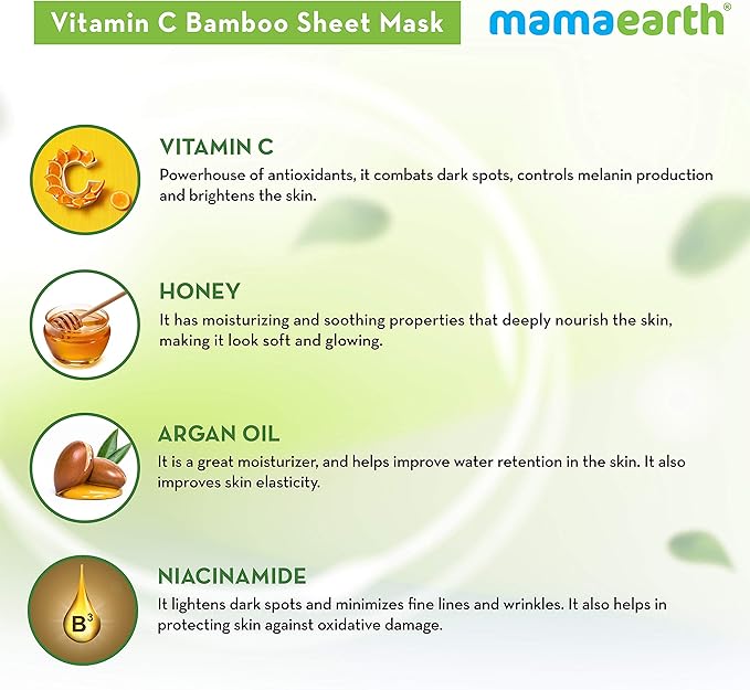 Mamaearth Vitamin C Bamboo Sheet Mask with Honey for Skin Illumination - 25g - Image 5