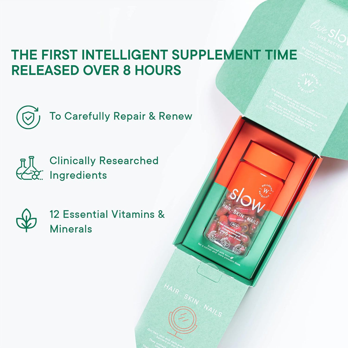 Wellbeing Nutrition Slow Hair, Skin & Nails Supplement - 60 Capsules - Image 4