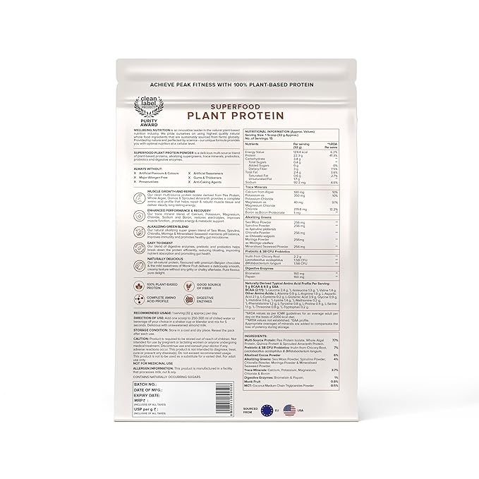 Wellbeing Nutrition Superfood Plant Protein Belgian Dark Chocolate - Sports Nutrition - Image 2