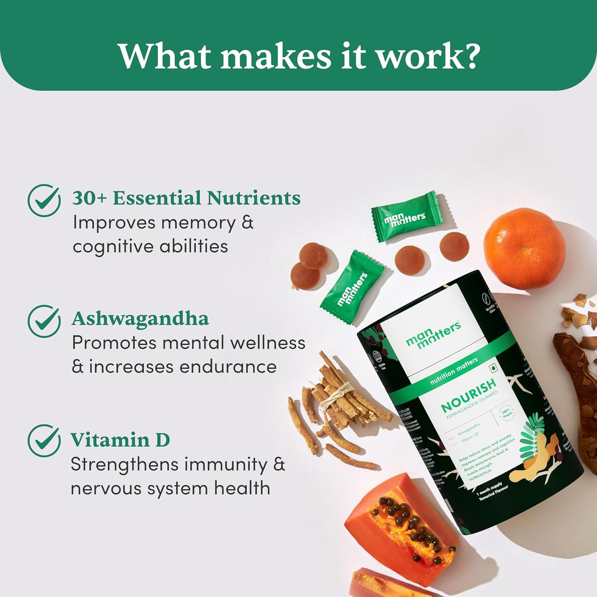 Man Matters Ashwagandha Gummies with Vitamin D2, 60 Gummies - Vegan & Gluten-Free - Image 3