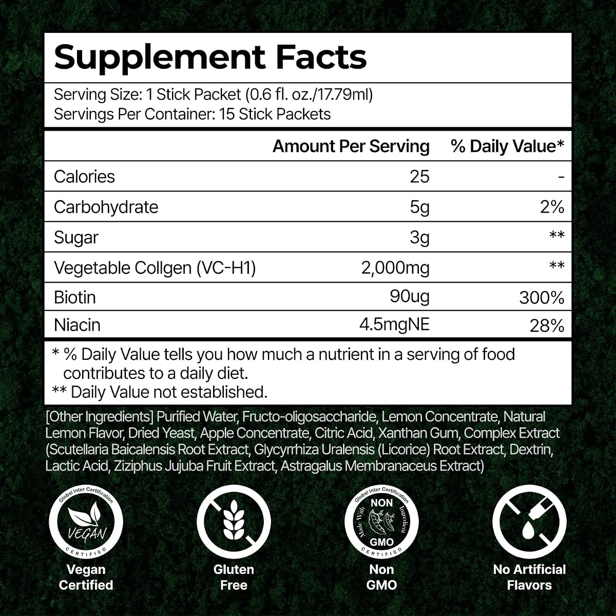PLANT Vegan Liquid Collagen + Biotin - Lemon Flavour, 15 Sachets - Image 6