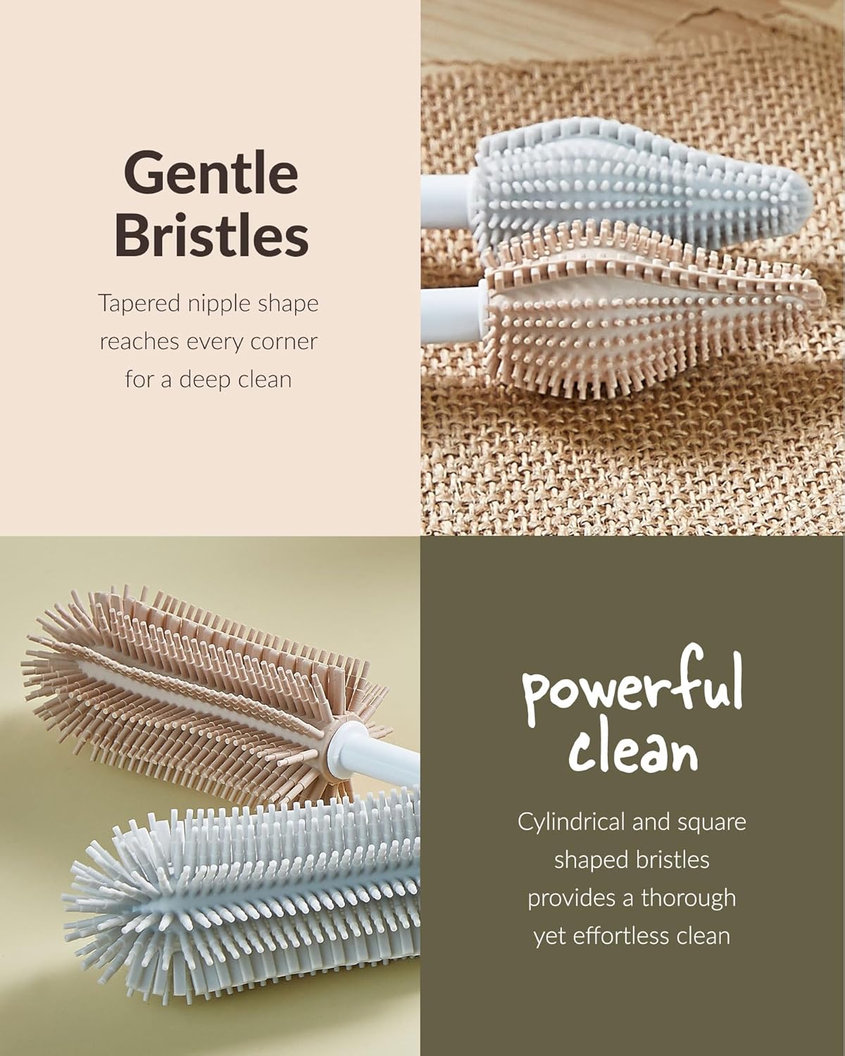 Moyuum Silicone Baby Bottle Cleaning Brush Set - 360° Rotating Handle, Beige - Image 4