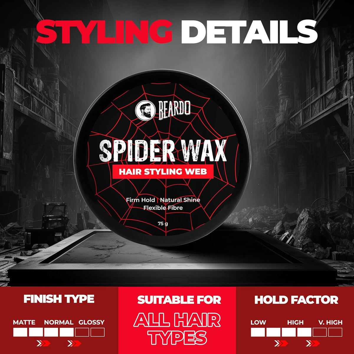 Beardo Spider Wax Hair Styling Web - Hair Colour & Styling, 75g - Image 3