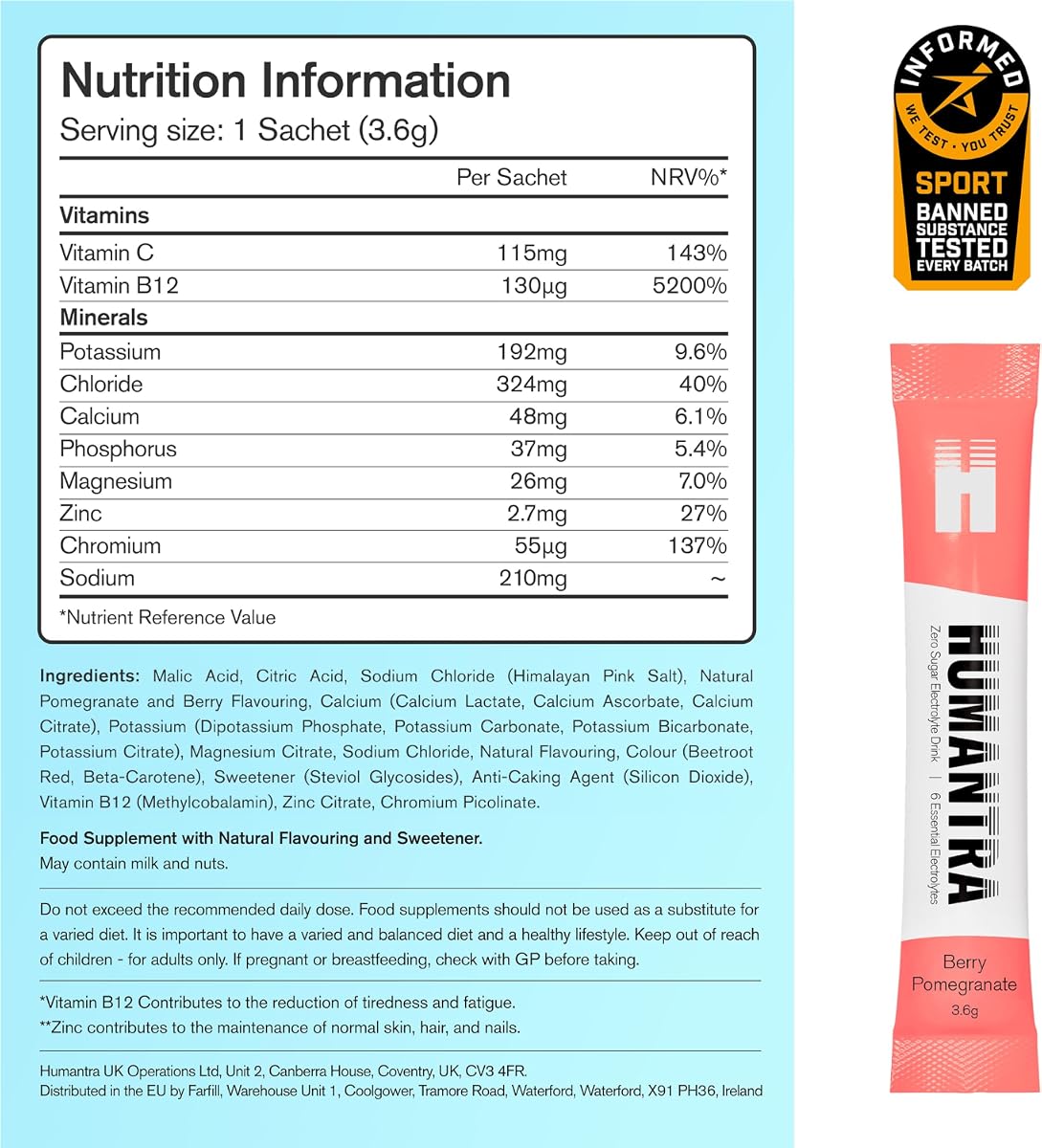 Humantra Electrolyte Powder - Berry Pomegranate, 72g, 20 Sachets - Image 6